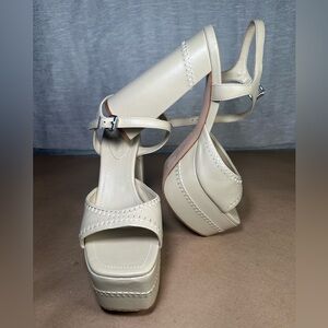 SCHUTZ Leanne Indie Nappa Cream Leather Chunky Platform Sandals Size 8.5